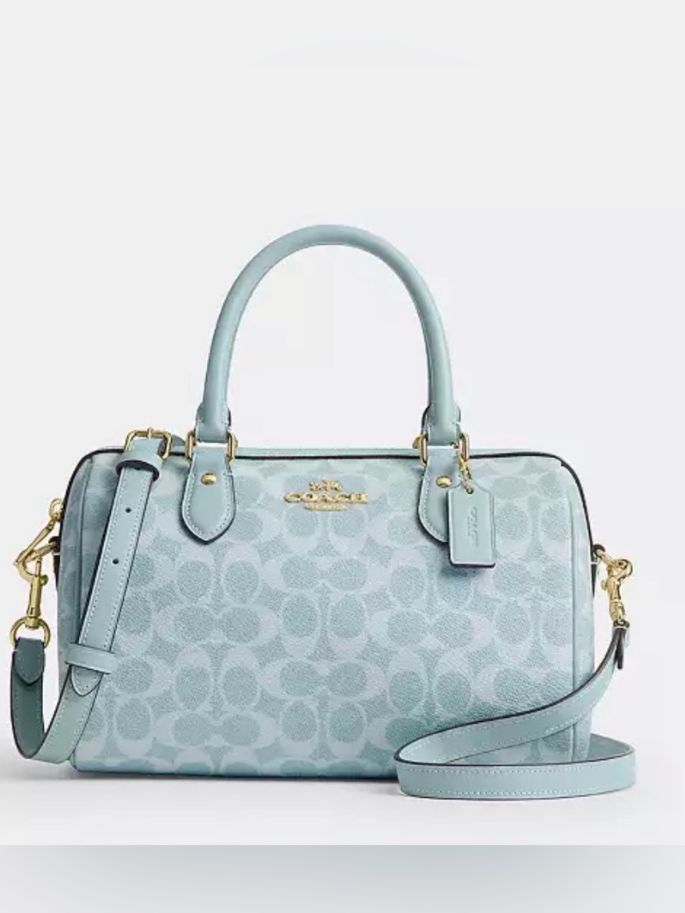 Coach Rowan Light Blue Signature Satchel with Gold Hardware